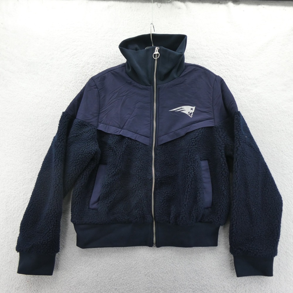 DKNY Sport Jacket Womens Small New England Patriots Navy‎ Blue Sherpa Fleece Zip